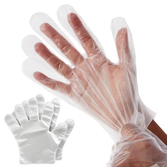 Juvale; Juvale Cooking Gloves Disposable Clear Plastic for Kitchen Prep & Serving - 100 Pack, One Size Fits Most, Clear - Food-Safe Plastic Kitchen Gloves for Cooking, Baking & Food Handling; Category:Gloves; Image:1